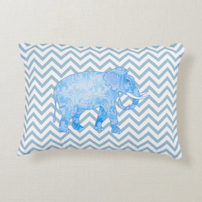 Zickzack Gemusterter Blauer Elefant Zierkissen (Rückseite)