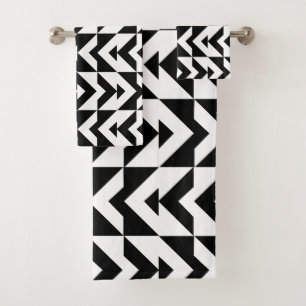 Zickzack geometrisches Schwarz-Weiß-Muster Badhandtuch Set