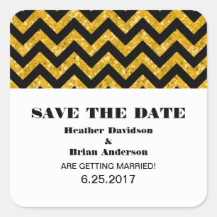 Zickzack Glitzer Save the Date Aufkleber, gelb Quadratischer Aufkleber