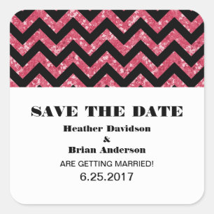 Zickzack Glitzer Save the Date Aufkleber, rosa Quadratischer Aufkleber