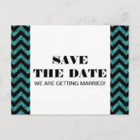 Zickzack Glitzer Save the Date Postkarte, Aquamari