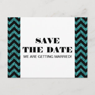 Zickzack Glitzer Save the Date Postkarte, Aquamari Ankündigungspostkarte