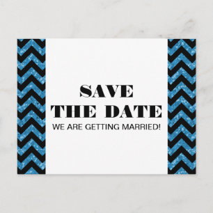 Zickzack Glitzer Save the Date Postkarte, blau Ankündigungspostkarte