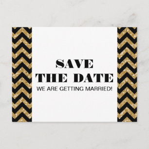 Zickzack Glitzer Save the Date Postkarte, Gold Ankündigungspostkarte