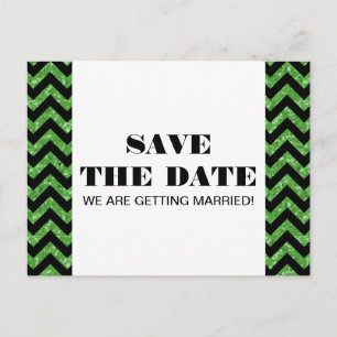 Zickzack Glitzer Save the Date Postkarte, grün Ankündigungspostkarte