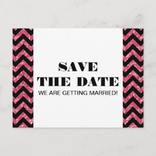 Zickzack Glitzer Save the Date Postkarte, rosa Ankündigungspostkarte