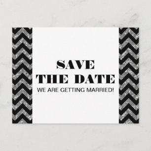 Zickzack Glitzer Save the Date Postkarte, Silber Ankündigungspostkarte