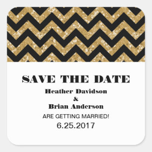 Zickzack Glitzer Save the Date Stickers, Gold Quadratischer Aufkleber