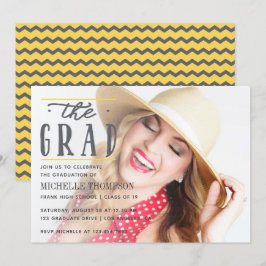 Zickzack Graduate-Party Einladung in Grau und Gelb