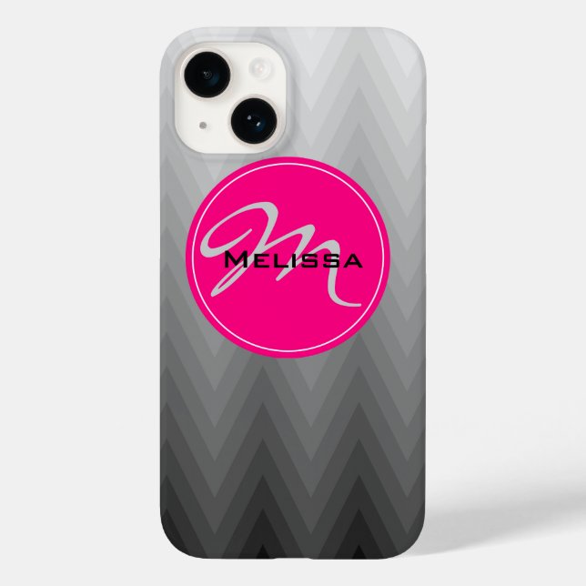 Zickzack graues Farbmuster Rosa Monogramm Name Case-Mate iPhone Hülle (Rückseite)