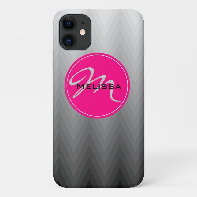 Zickzack graues Farbmuster Rosa Monogramm Name Case-Mate iPhone Hülle (Rückseite)