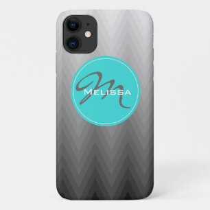Zickzack graues Omermuster Türkis Monogramm Name Case-Mate iPhone Hülle