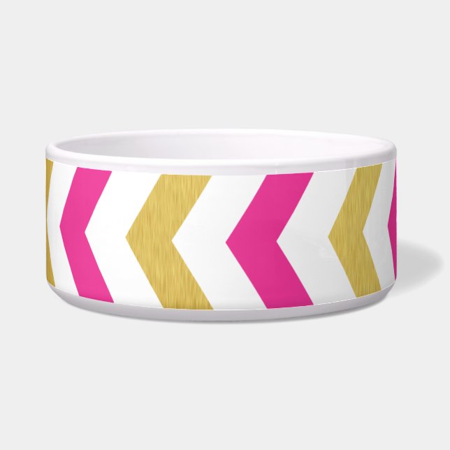 Zickzack große Hundeschüssel mit Gold und Rosa Napf (Vorderseite)