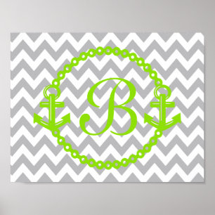 Zickzack-grüne Ankermonogramm-Printwerbung Poster