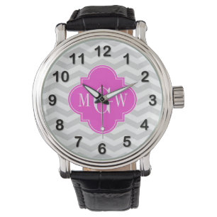 Zickzack heißrosa Folie 3 Monogramm Armbanduhr