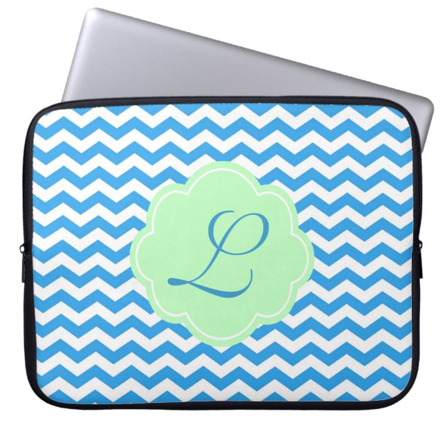 Zickzack, hellgrün, monogramm laptopschutzhülle (Vorderseite)