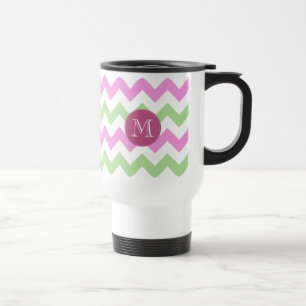 Zickzack hellrosa grüne Monogramm-Kreis-Stiche Reisebecher