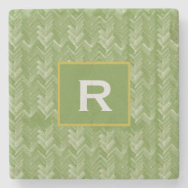 Zickzack Herringbone Muster Forest Green Initial Steinuntersetzer