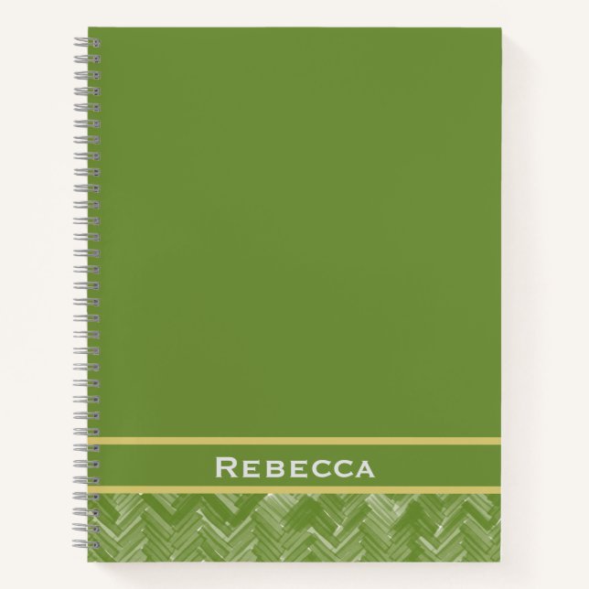 Zickzack Herringbone-Muster Forest Green Monogram Notizbuch (Vorderseite)