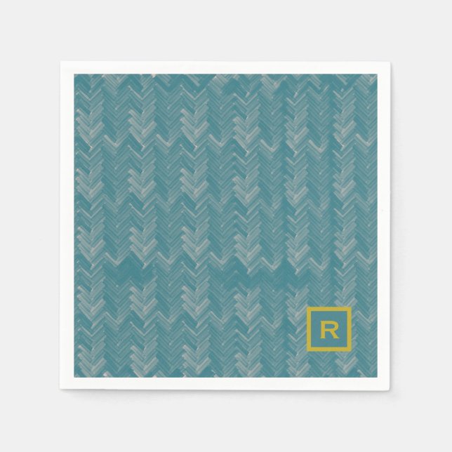 Zickzack Herringbone Muster Türkis Initial Serviette (Vorderseite)