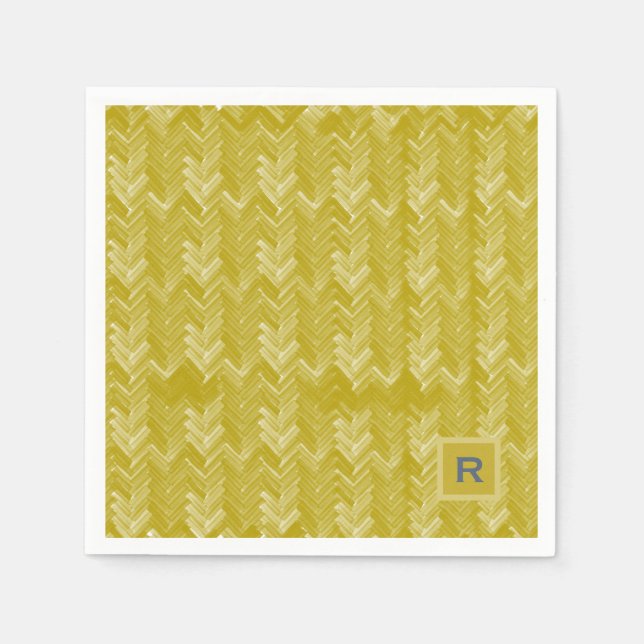 Zickzack Herringbone-Muster Vintag-Gold-Initial Serviette (Vorderseite)