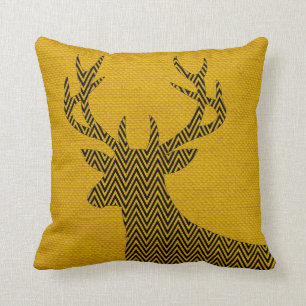 Zickzack Hirsche-Silhouette auf Burlap   Senf Kissen