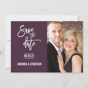 Zickzack Hochzeit in Graufarbe und Pflaumenfarbe D Save The Date