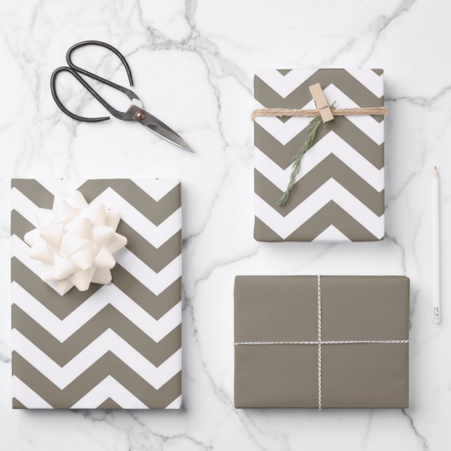 Zickzack Hochzeit mit grauem und weißem Kick, Gebu Geschenkpapier Set (Vorderseite)