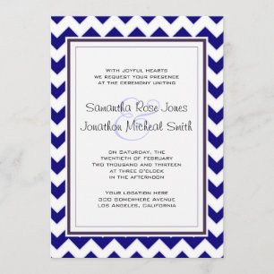 Zickzack Hochzeit von Navy Blue und White Einladung