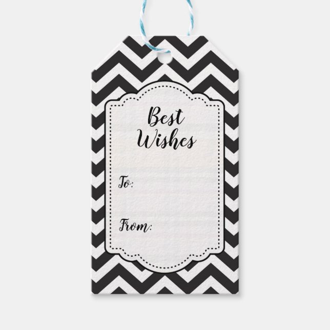 Zickzack Hochzeit von Schwarz und Weiß Geschenkanhänger (Vorderseite)