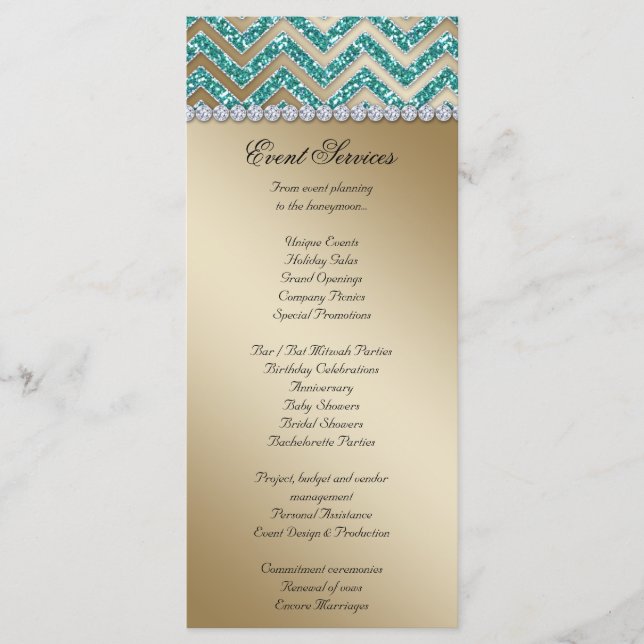 Zickzack Hochzeitskarten Sparkle Aquamarin Gold Programm (Vorderseite)