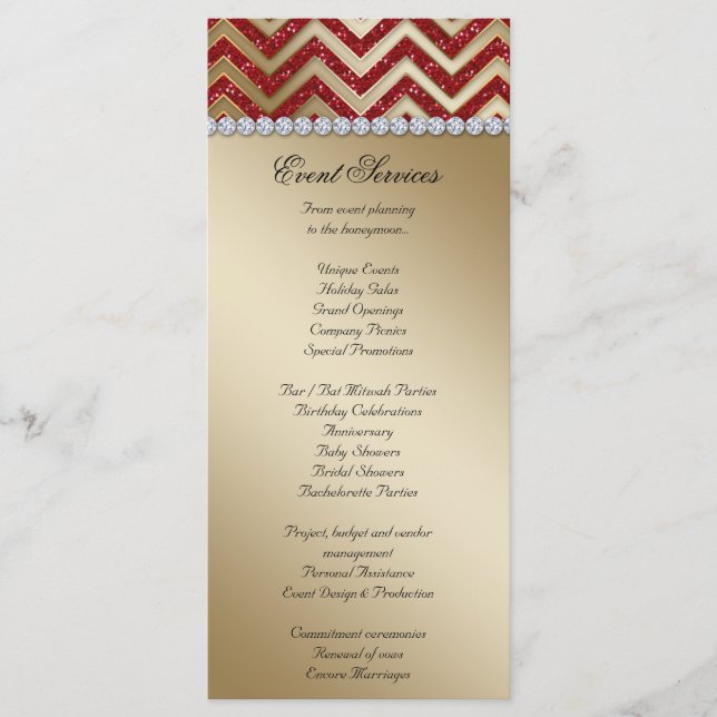 Zickzack Hochzeitskarten Sparkle Red Gold Programm (Vorderseite)