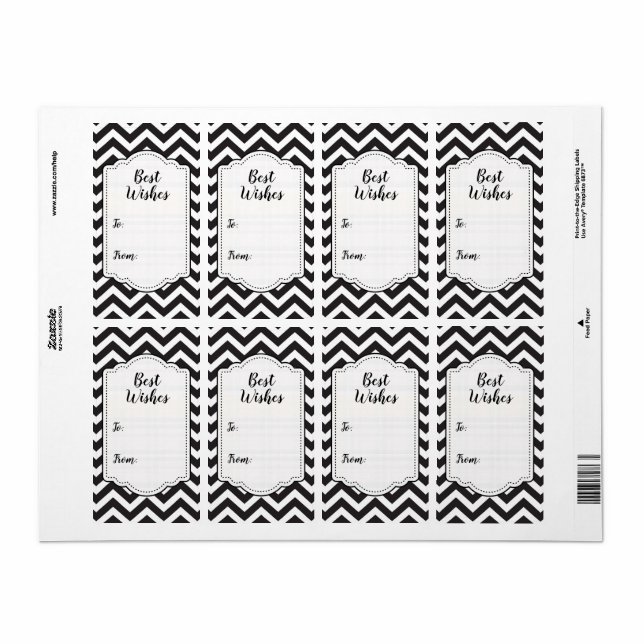 Zickzack Hochzeitstickermarken für Schwarz und Wei (Vorne)