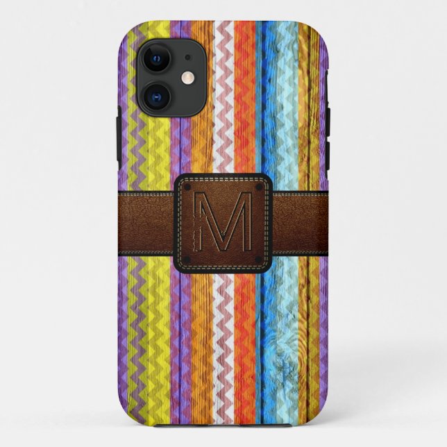 Zickzack Holzbrauner Lederlook Case-Mate iPhone Hülle (Rückseite)