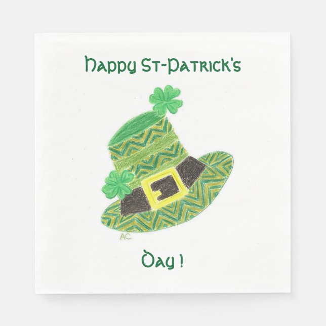 Zickzack Kobelmütze, weißer St Paddy Serviette (Vorderseite)