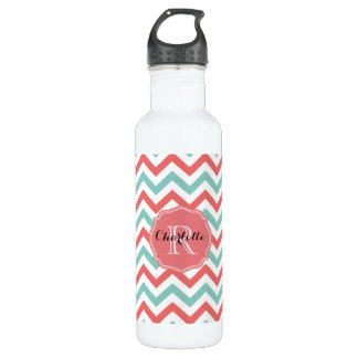 Zickzack Korallen-und Aqua-individueller Name Trinkflasche