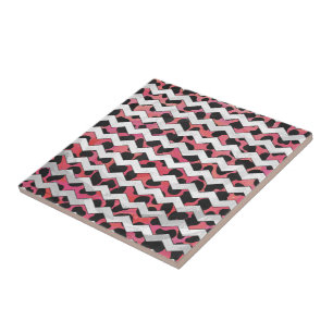Zickzack Kuh Rosa und Schwarz Fliese