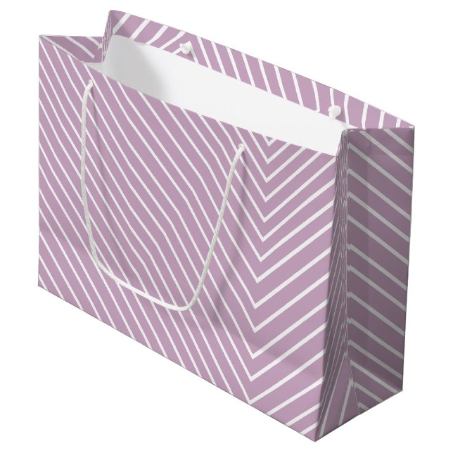 Zickzack Lavendel und weiß Große Geschenktüte (Vorderseite Schrägansicht)