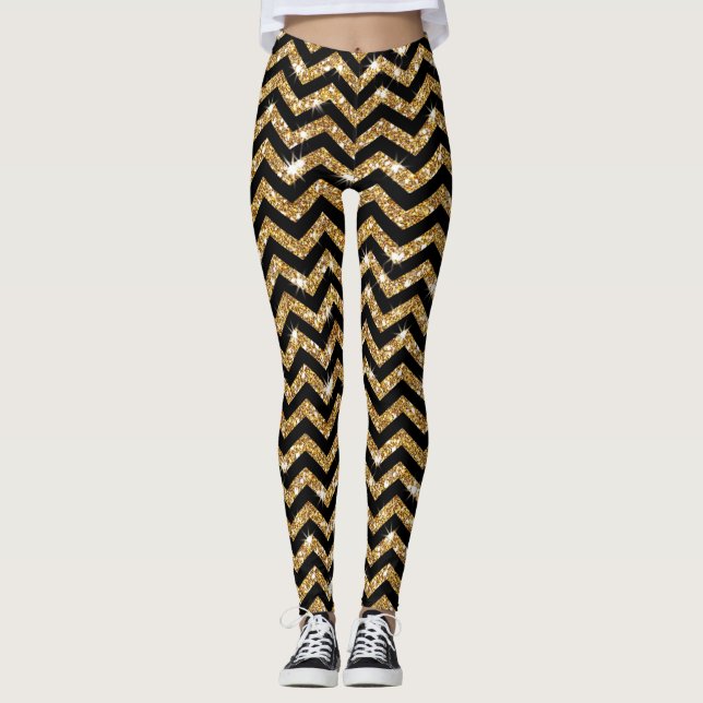 Zickzack Leggings für Schwarz und Gold (Vorderseite)