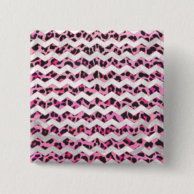 Zickzack Leoparden in Schwarz und Heiß Rosa Button (Vorderseite)