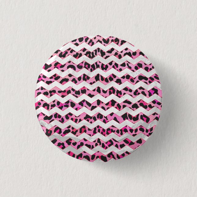 Zickzack Leoparden in Schwarz und Heiß Rosa Button (Vorderseite)
