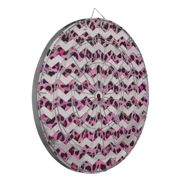 Zickzack Leoparden in Schwarz und Heiß Rosa Dartscheibe (Vorderseite Links)