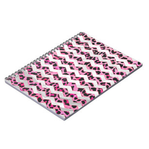 Zickzack Leoparden in Schwarz und Heiß Rosa Notizblock