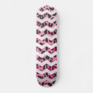 Zickzack Leoparden in Schwarz und Heiß Rosa Skateboard