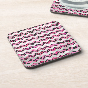 Zickzack Leoparden in Schwarz und Heiß Rosa Untersetzer