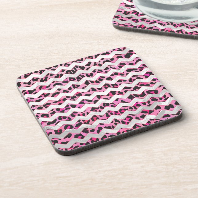 Zickzack Leoparden in Schwarz und Heiß Rosa Untersetzer (Linke Seite)