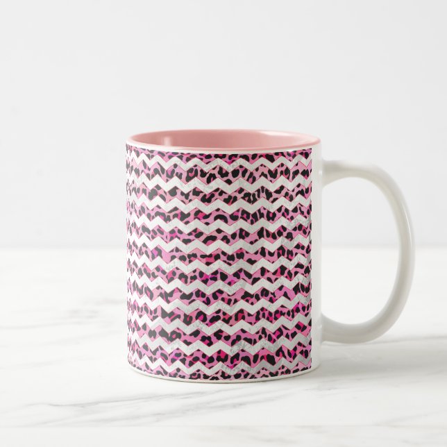 Zickzack Leoparden in Schwarz und Heiß Rosa Zweifarbige Tasse (Rechts)