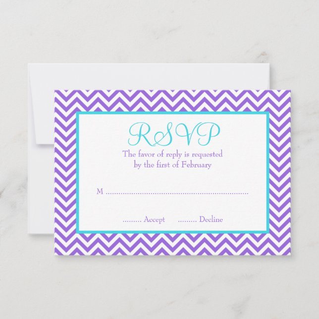 Zickzack Lila Aquamarines Blue Bat Mitzvah UAWG RSVP Karte (Vorderseite)