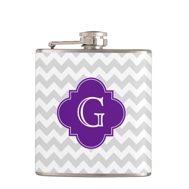 Zickzack Lila Quatrefolienmonogramm Flachmann (Vorderseite)