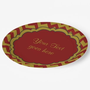 Zickzack Maroon-Gold-Monogramm-Schulfarben Pappteller